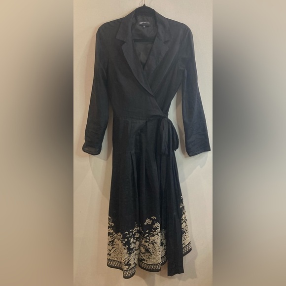JONES NEW YORK Sz 12 Wrap Silk Cotton Sheer Tab Sleeve Floral  Hem Bow Dress - Picture 1 of 17